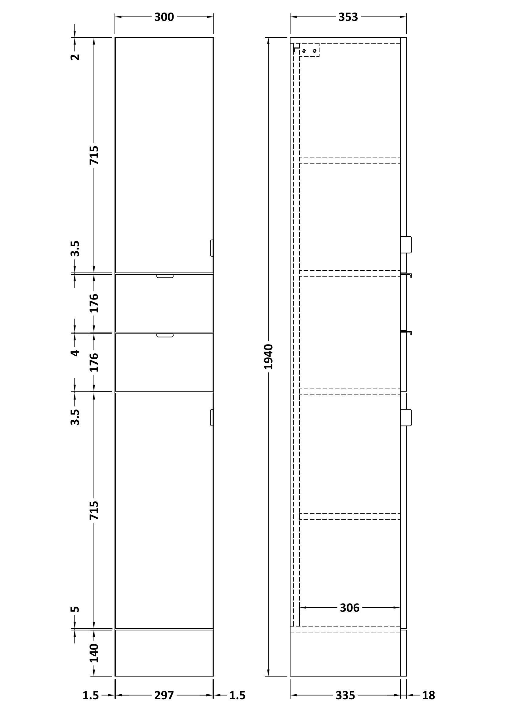 Hudson Reed Fusion Full Depth 300mm Floor Standing Tall Cabinet – Gloss White
