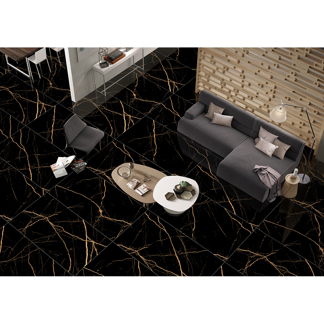 Atlantis Black 60×120 Gold Polished Porcelain Tile