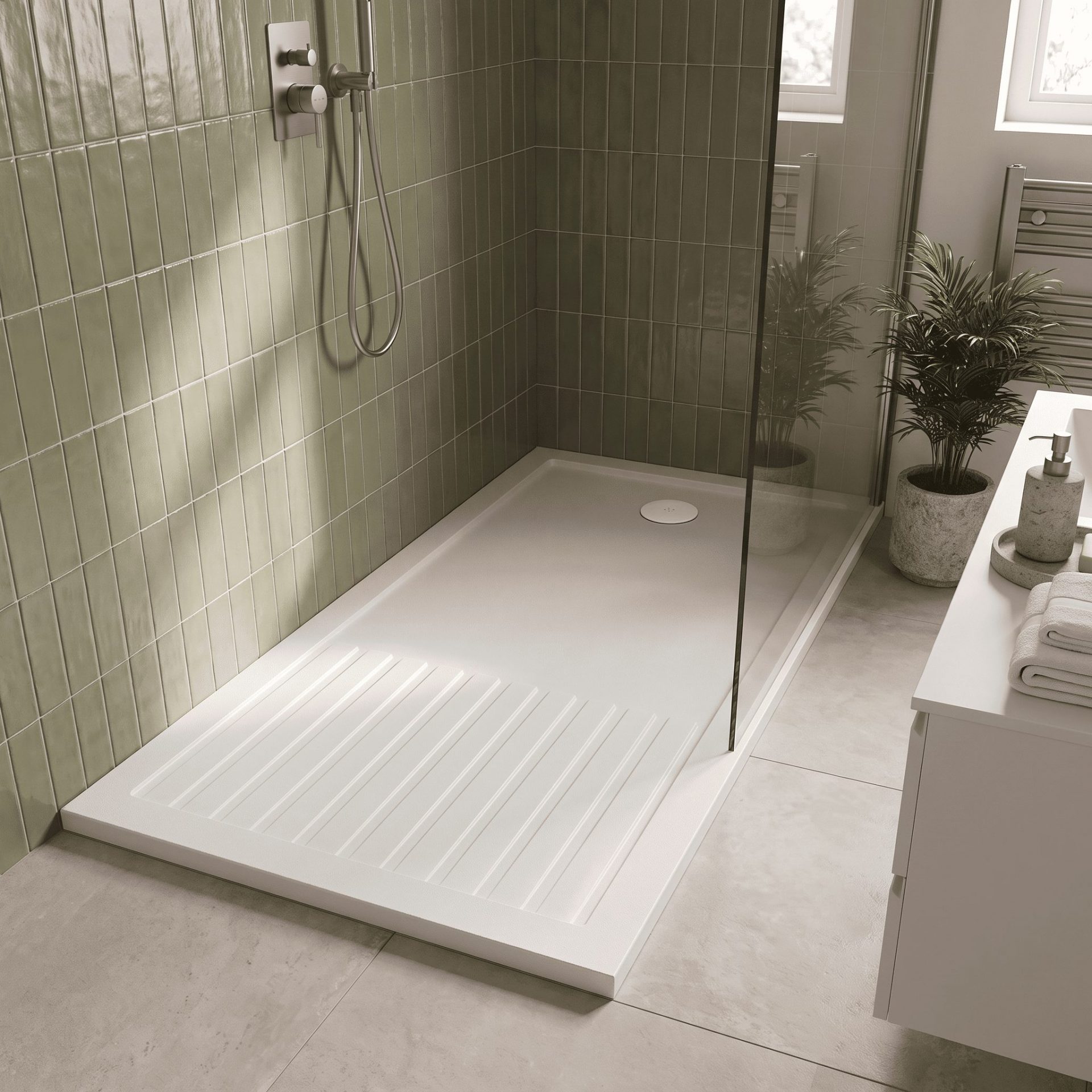 Nuie 40mm Slip Resistant Rectangular Shower Tray – Matt White