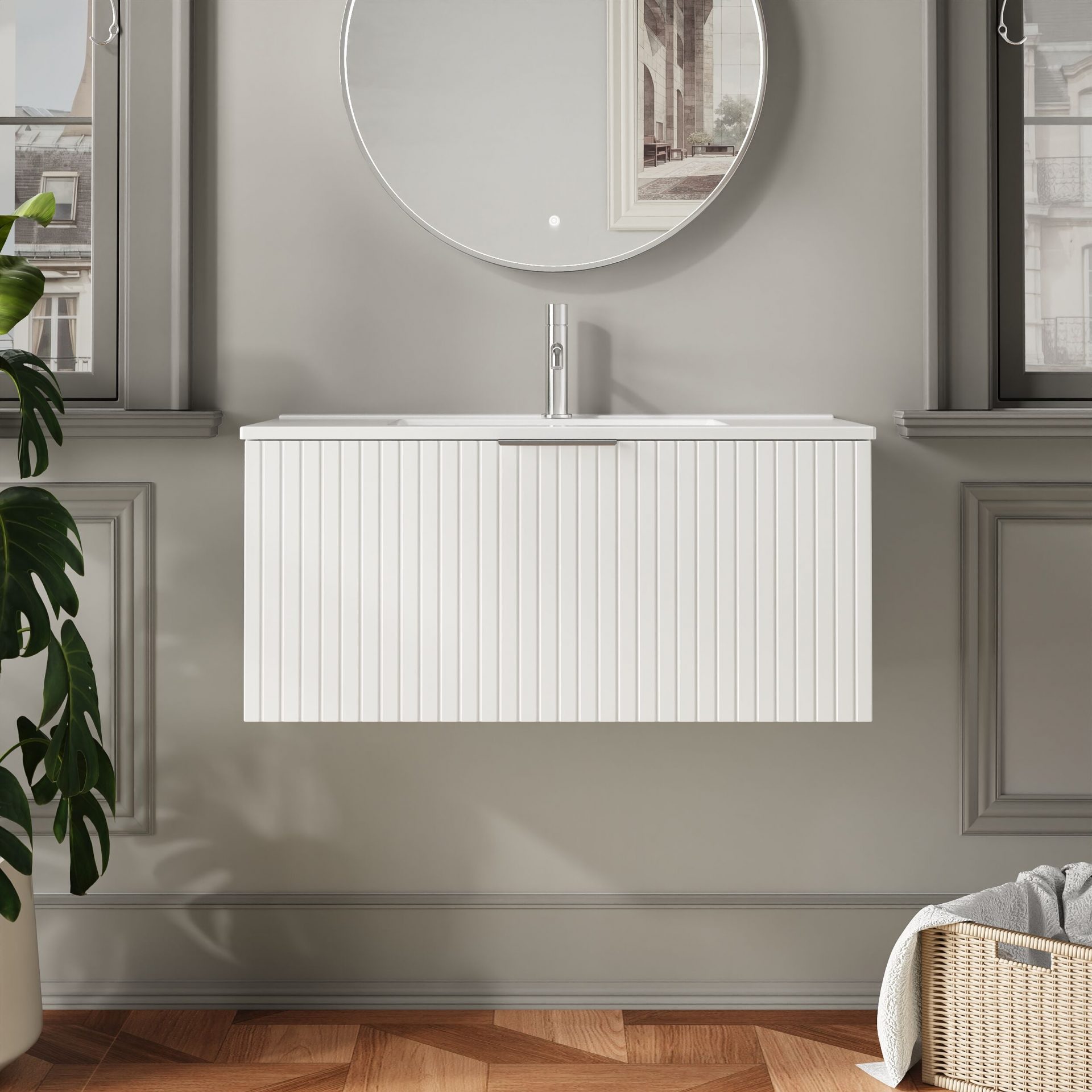 Nuie Lux Flume 800mm 1 Drawer Wall Hung Vanity Unit – Matt White