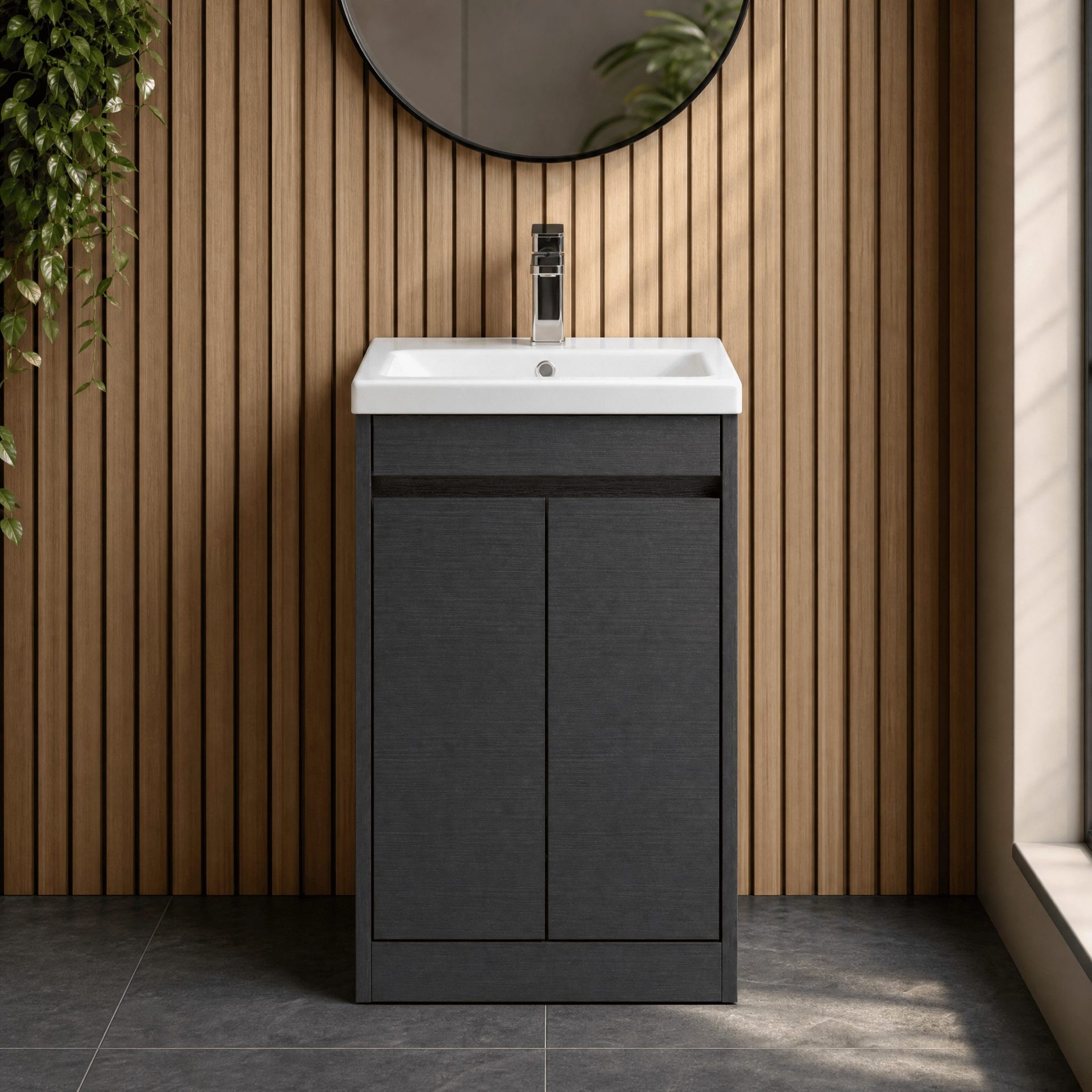Nuie Havana 500mm 2 Door Floor Standing Unit & Mid-Edge Basin – Graphite Grey