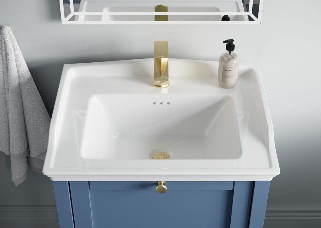 MyBathrooms Fonte 650mm 1 Drawer Floor Standing Unit & Basin – Matt Misty Blue