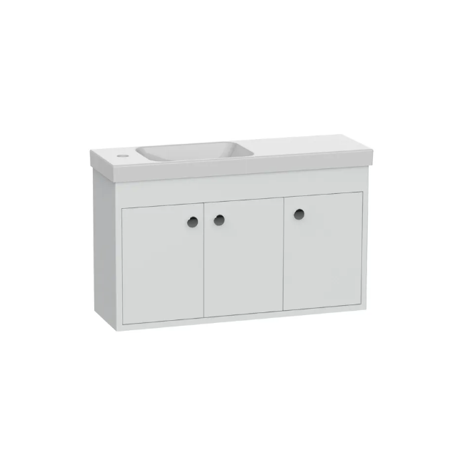 R2 Klein 800mm 3 Door Wall Mounted Vanity Unit & Basin – Gloss White