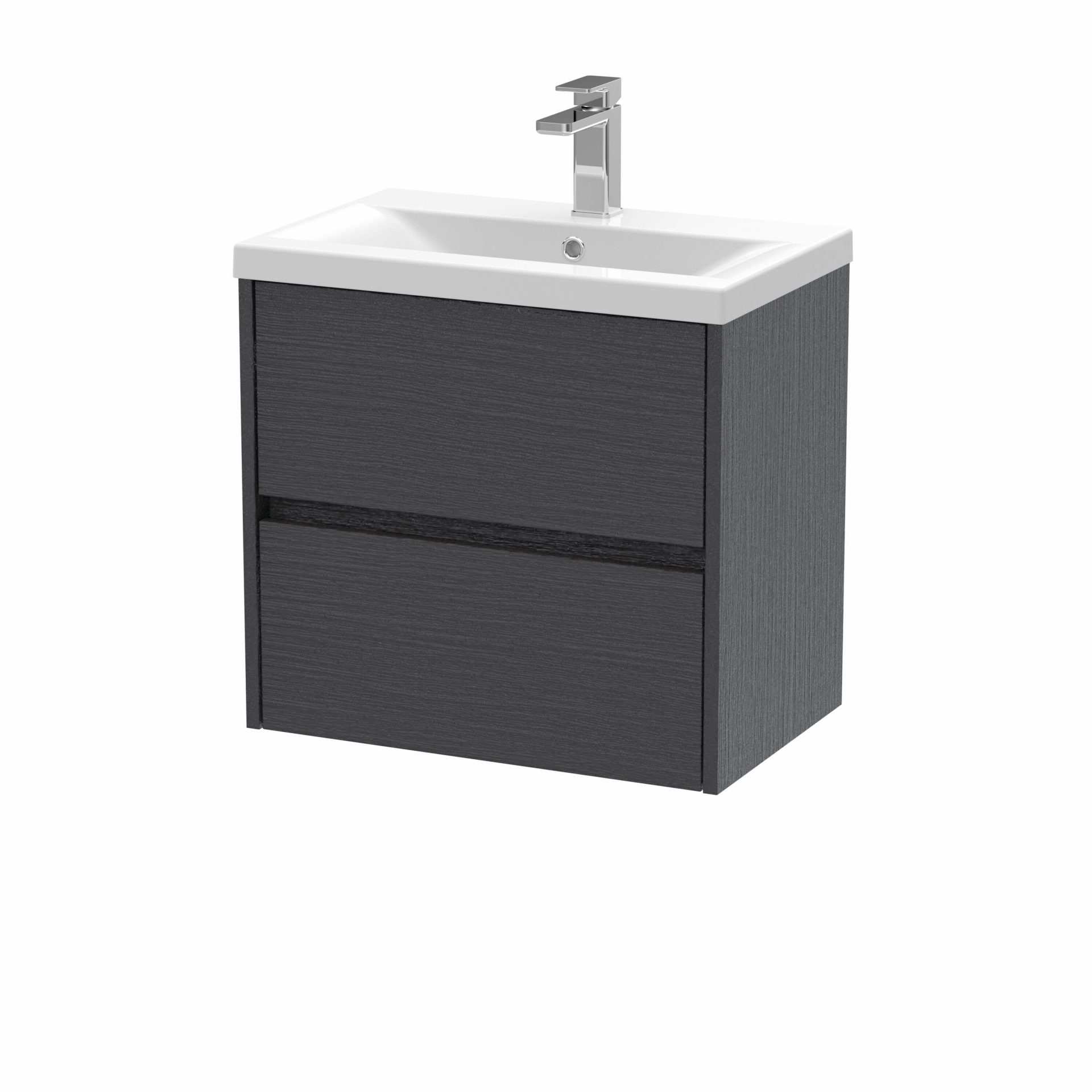 Nuie Havana 600mm 2 Drawer Wall Hung Unit & Mid Edge Basin – Graphite Grey