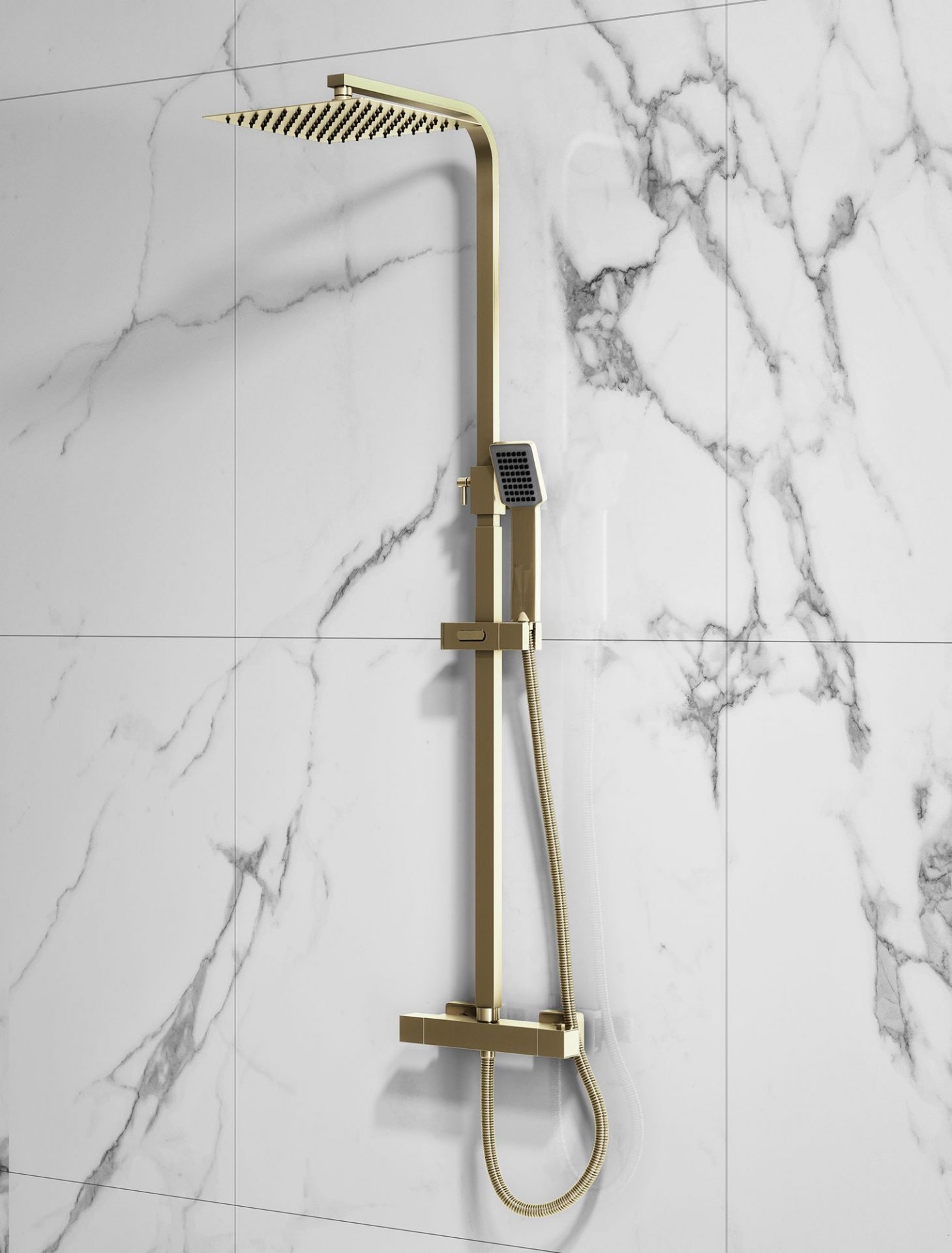 Scudo Elliot Square Rigid Riser Shower Inc. Easykit – Brushed Brass