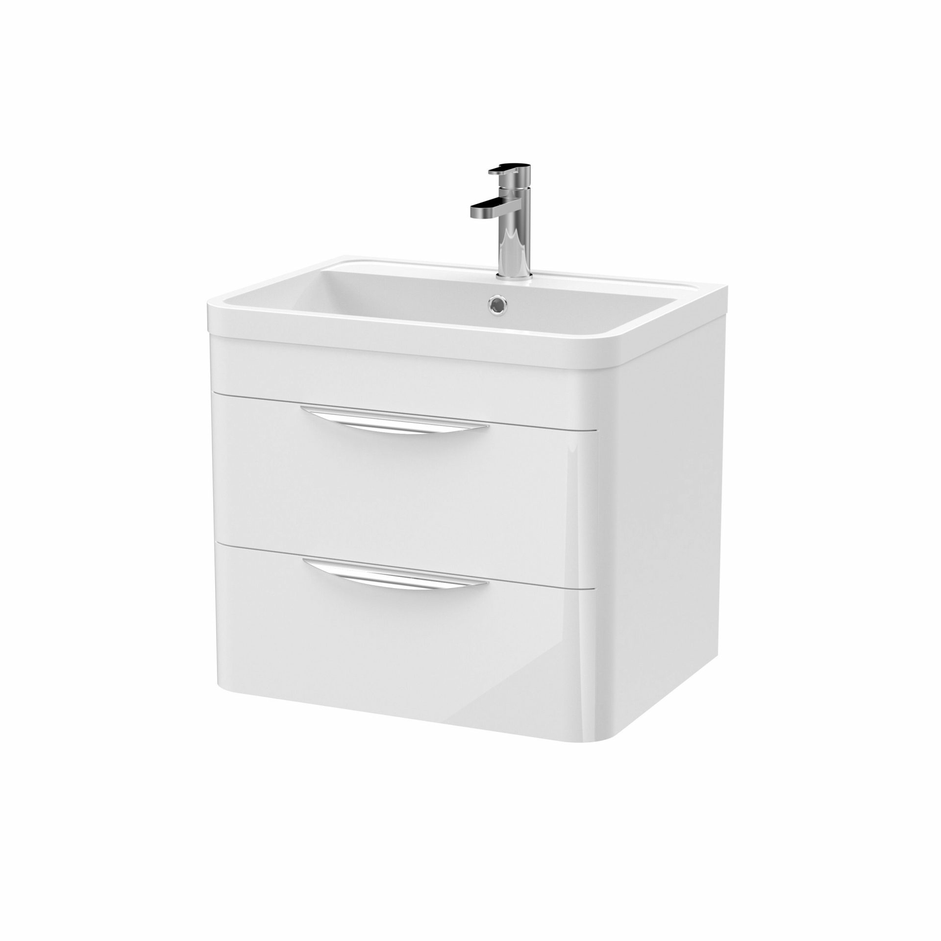 Nuie Parade 600mm 2 Drawer Wall Hung Vanity Unit & Ceramic Basin – Gloss White