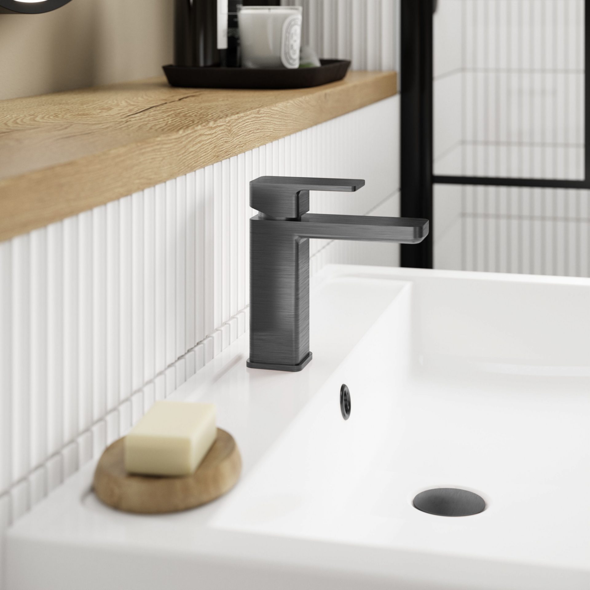 Nuie Windon Mono Basin Mixer With Push Button Waste – Brushed Pewter