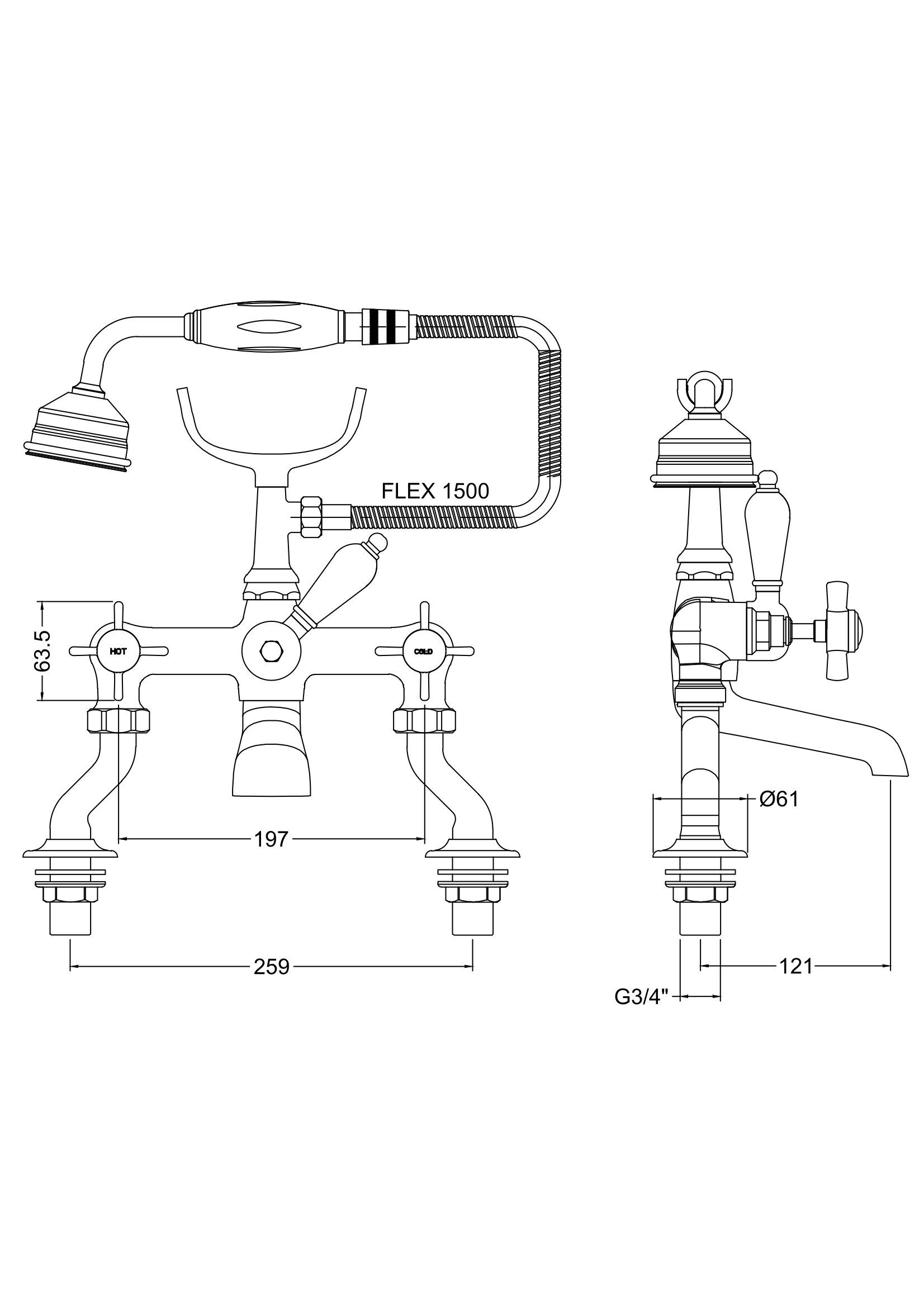 Nuie Beaumont Traditional Luxury 3/4″ Cranked Bath Shower Mixer – Chrome
