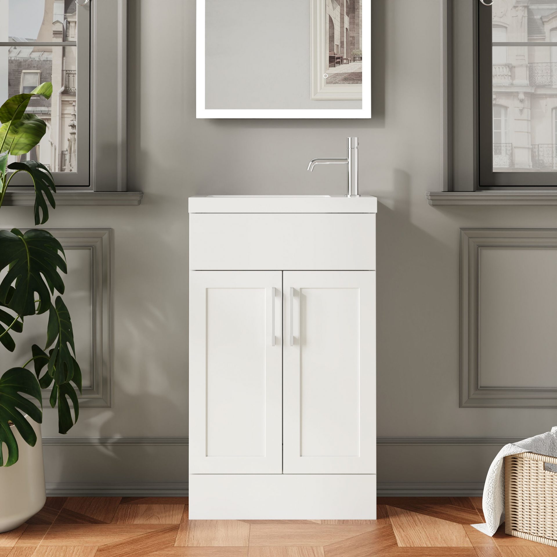 Nuie Lux Fable 500mm 2 Door Slim Floorstanding Unit – Matt White