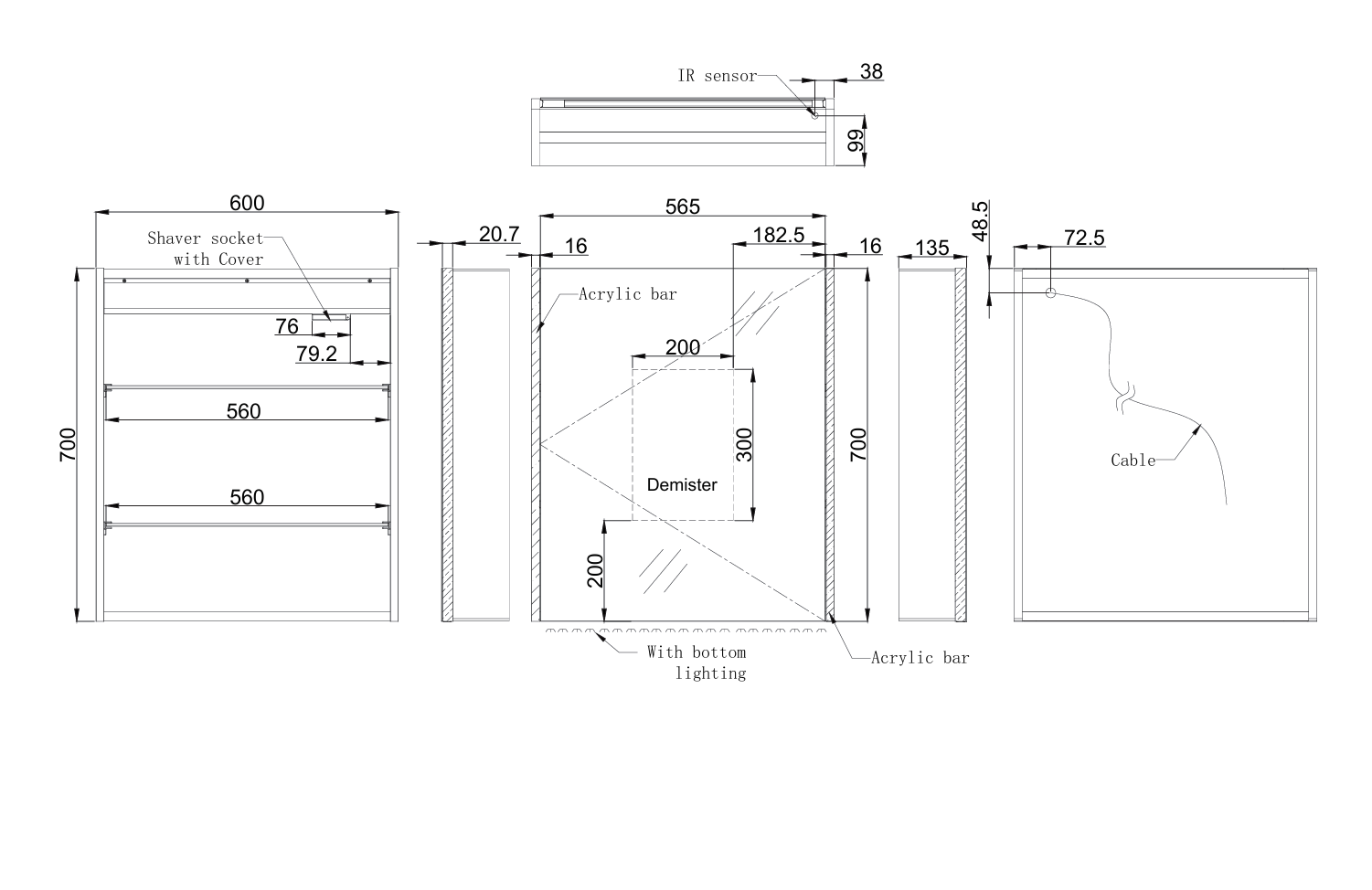 Aqualla Drift Mirrored LED Cabinet