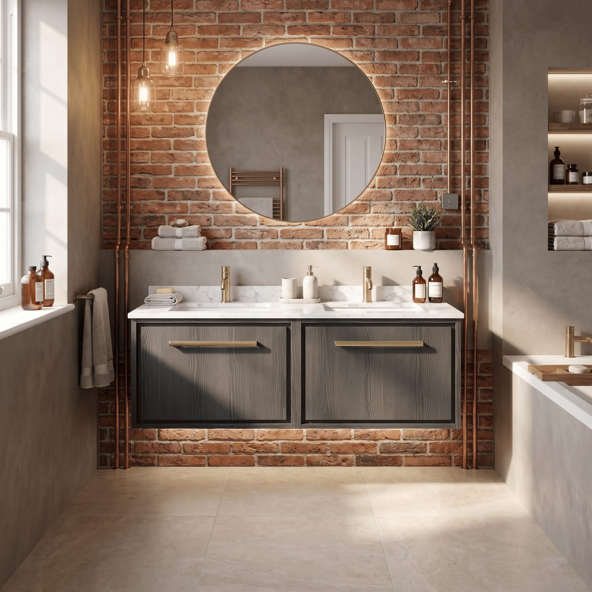 Hudson Reed Lille 1200mm 2 Drawer Wall Hung Vanity Unit & Double Basin – Graphite Grey
