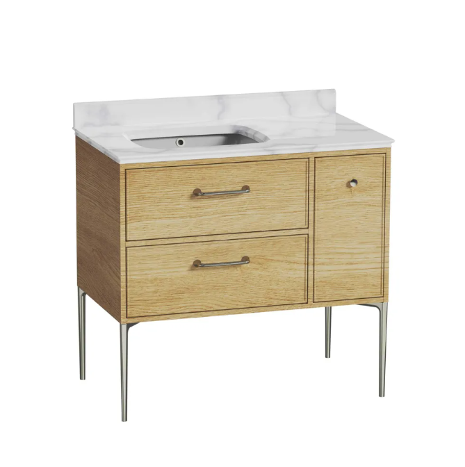 Roper Rhodes Walcot 900mm Freestanding 3 Drawer Vanity Unit & Basin – Light Oak