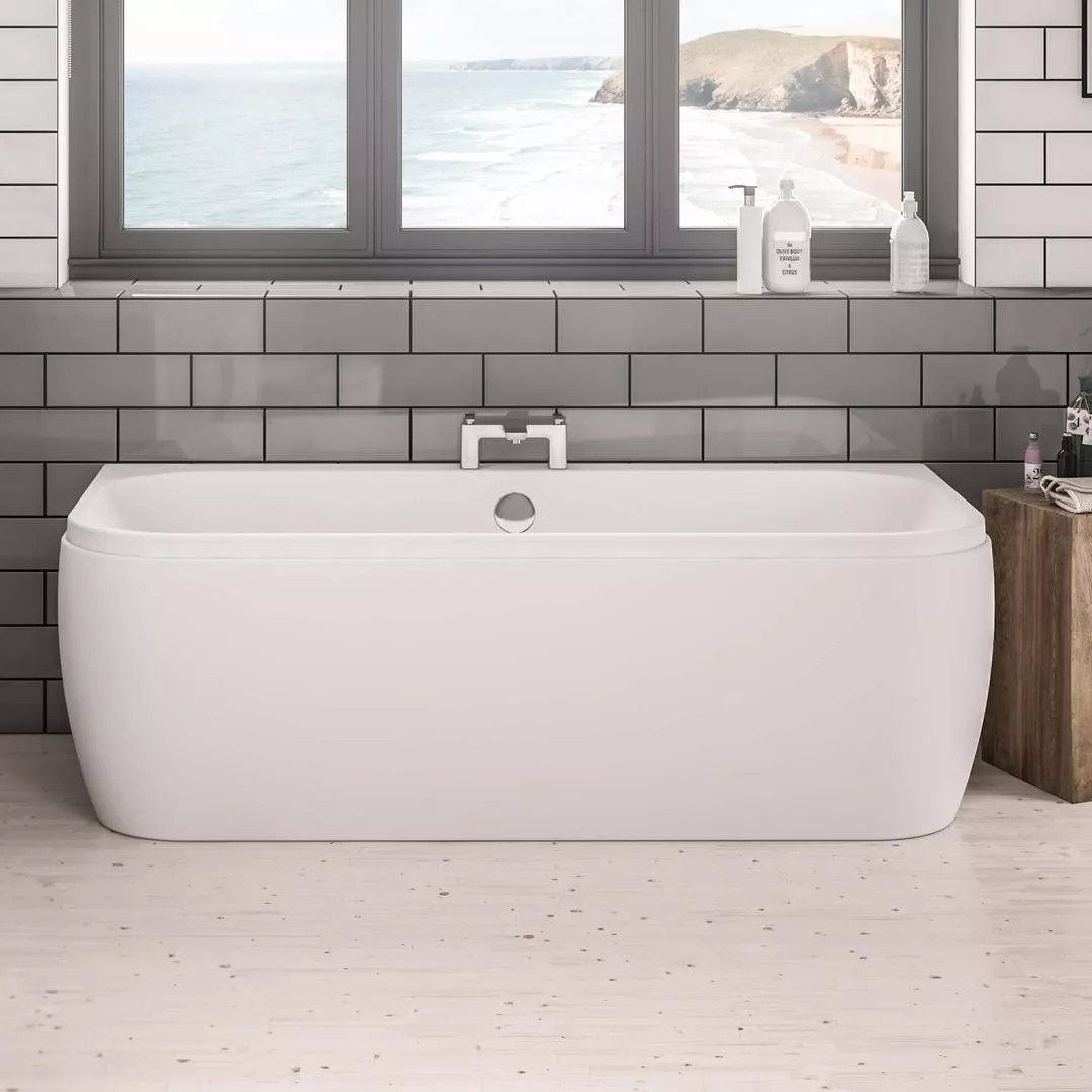 Eastbrook Beaufort 5mm Malin D-Shape Back to Wall Bath 1600x800mm