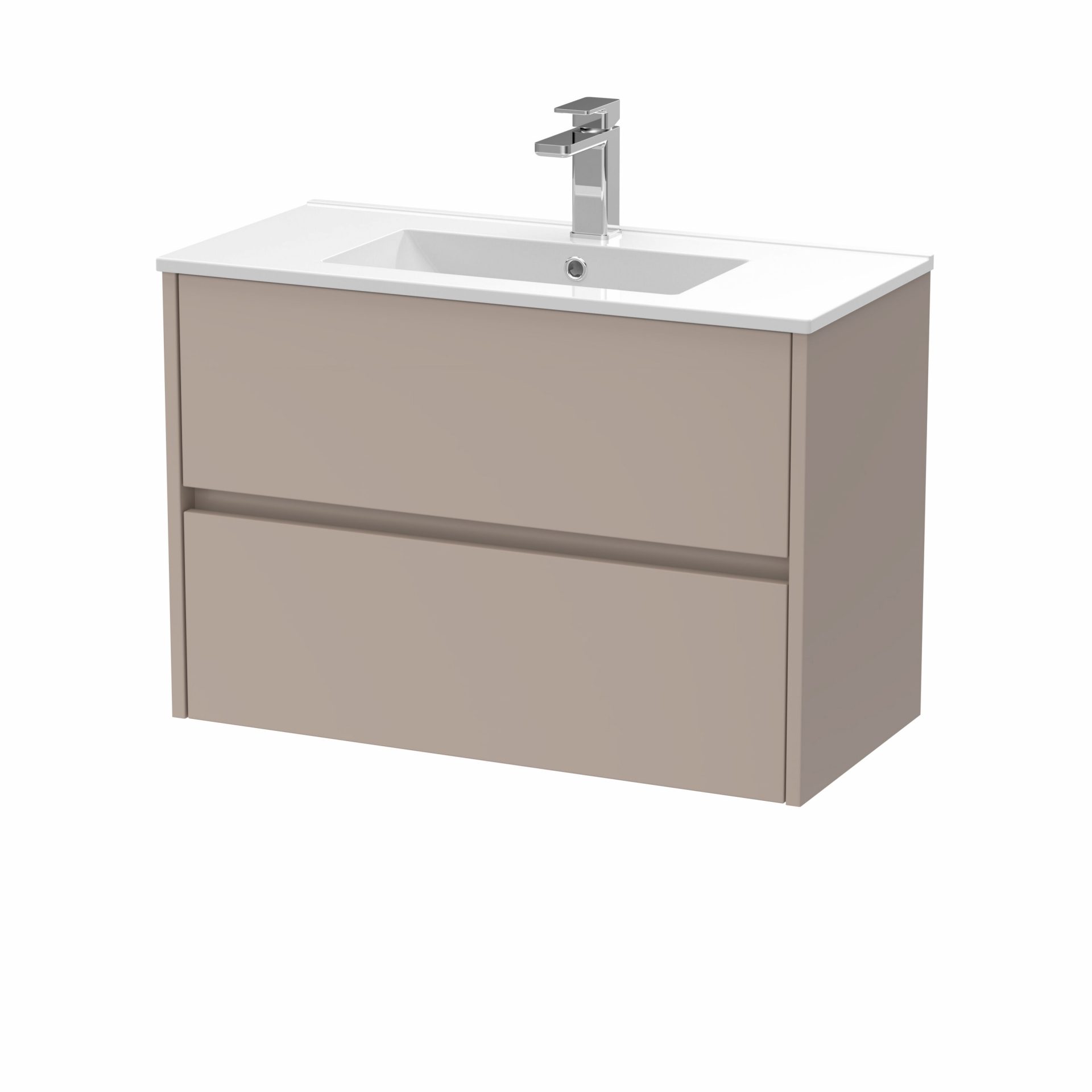 Nuie Havana 800mm 2 Drawer Wall Hung Unit & Minimalist Basin – Soft Linen