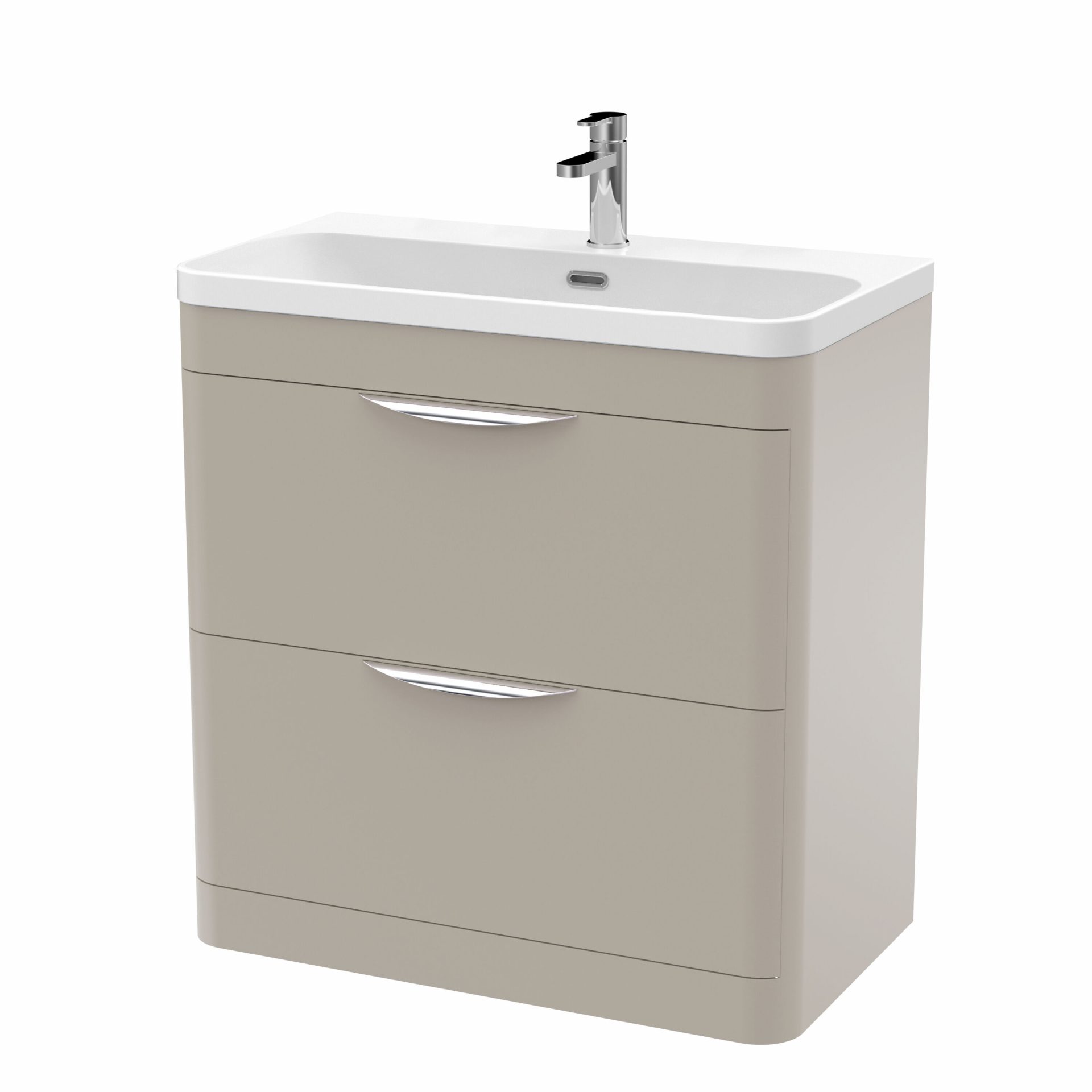 Nuie Parade 800mm 2 Drawer Floorstanding Vanity Unit & Thin-Edge Ceramic Basin – Pebble Grey