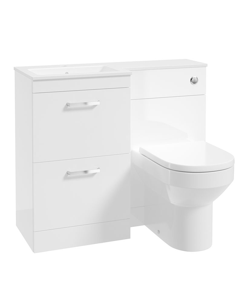 Sonas Corta 1000mm Left Hand Combination Two Drawer Vanity Unit – Gloss White