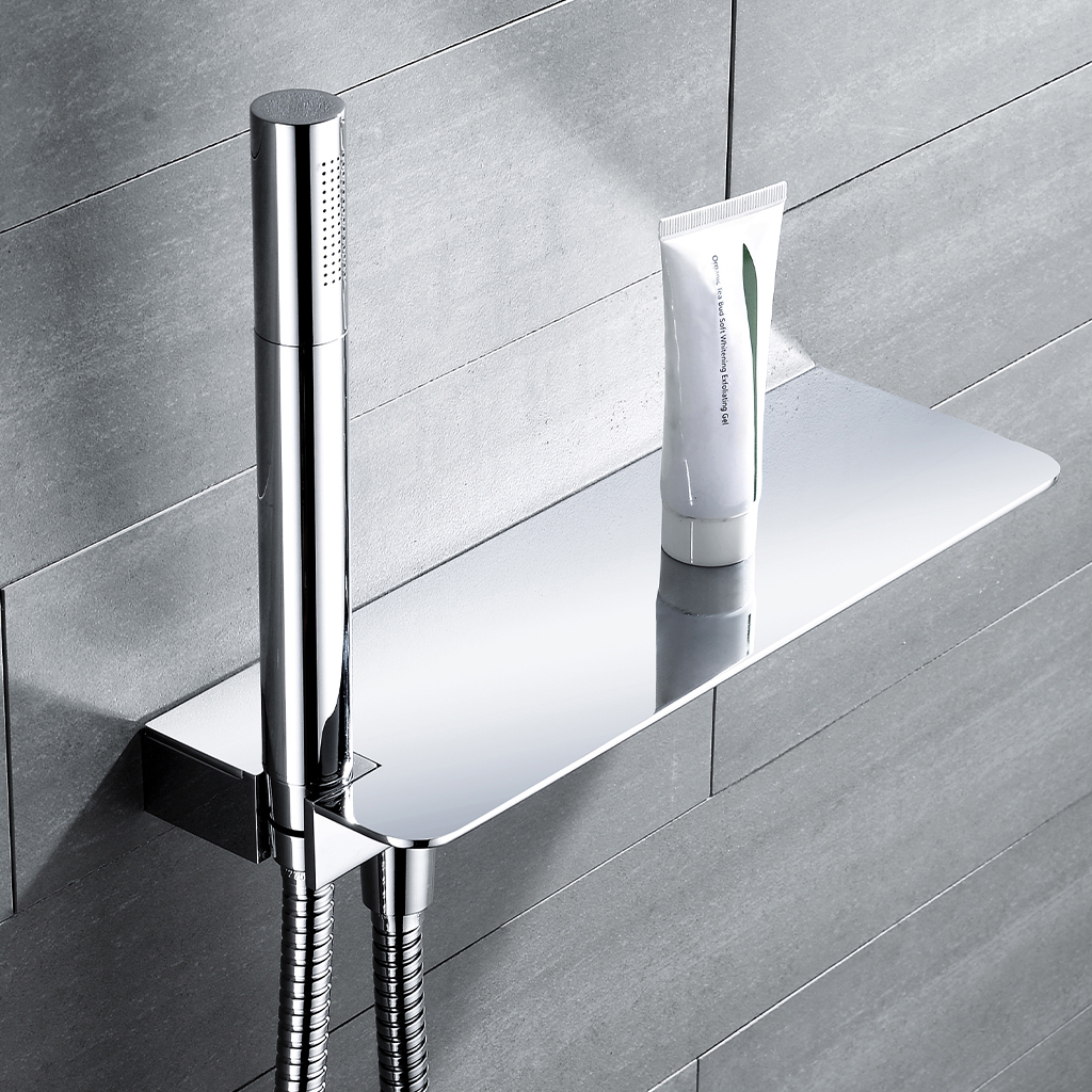 Shower Bundle – Concealed Valve, Rectangular Shower Head, Square Shower Arm & Shower Shelf – Chrome