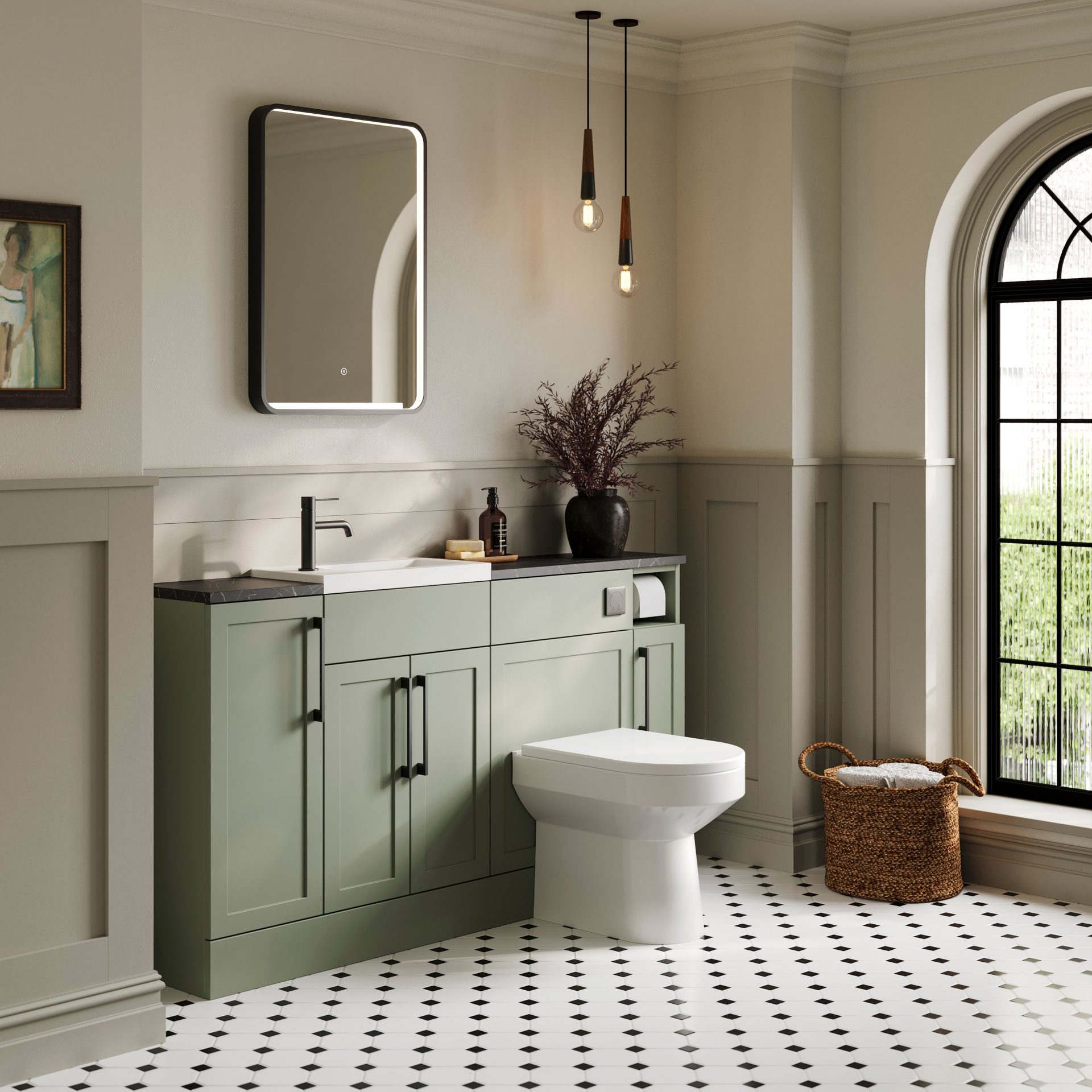 Nuie Lux Fable 600mm 2 Door Slim Floorstanding Unit – Fern Green