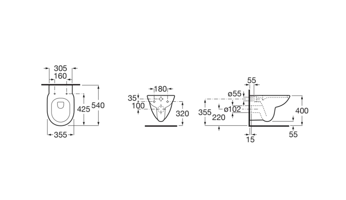 Roca Debba Rimless Round Wall Hung Pan & Soft Close Seat