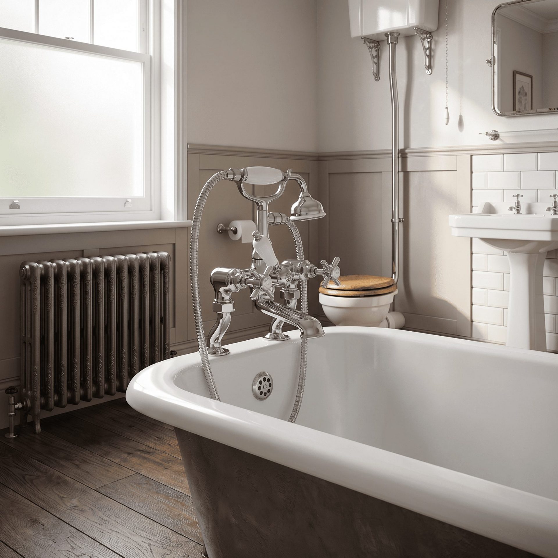 Nuie Beaumont Traditional Luxury 3/4″ Cranked Bath Shower Mixer – Chrome