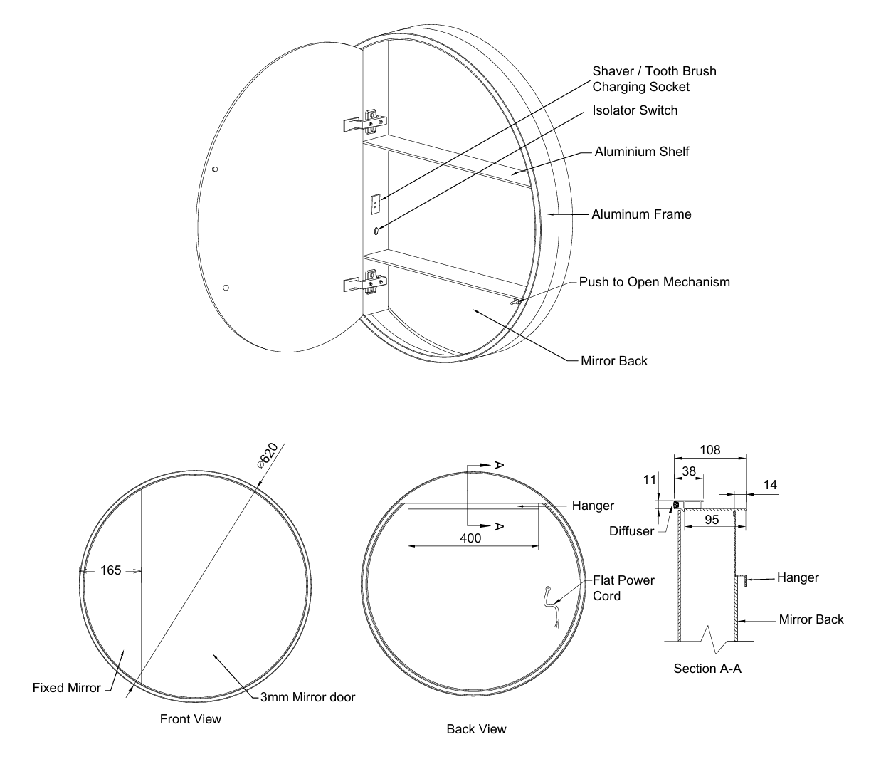 MyStyle Cyrus 60 LED Mirror Cabinet – Matt Black
