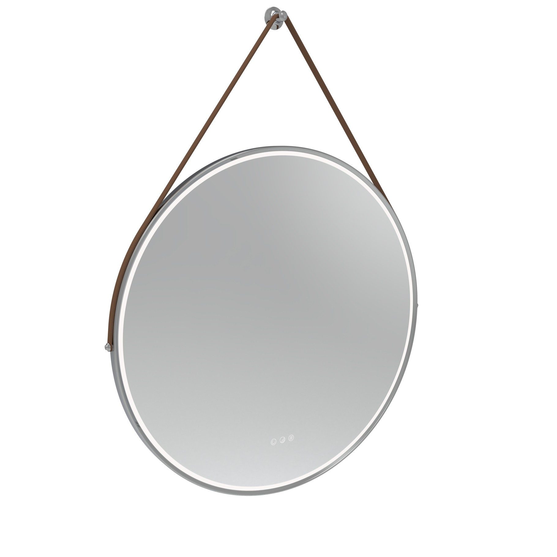 Tavistock Alderbury 800mm Illuminated Circular Mirror – Chrome – Brown Strap