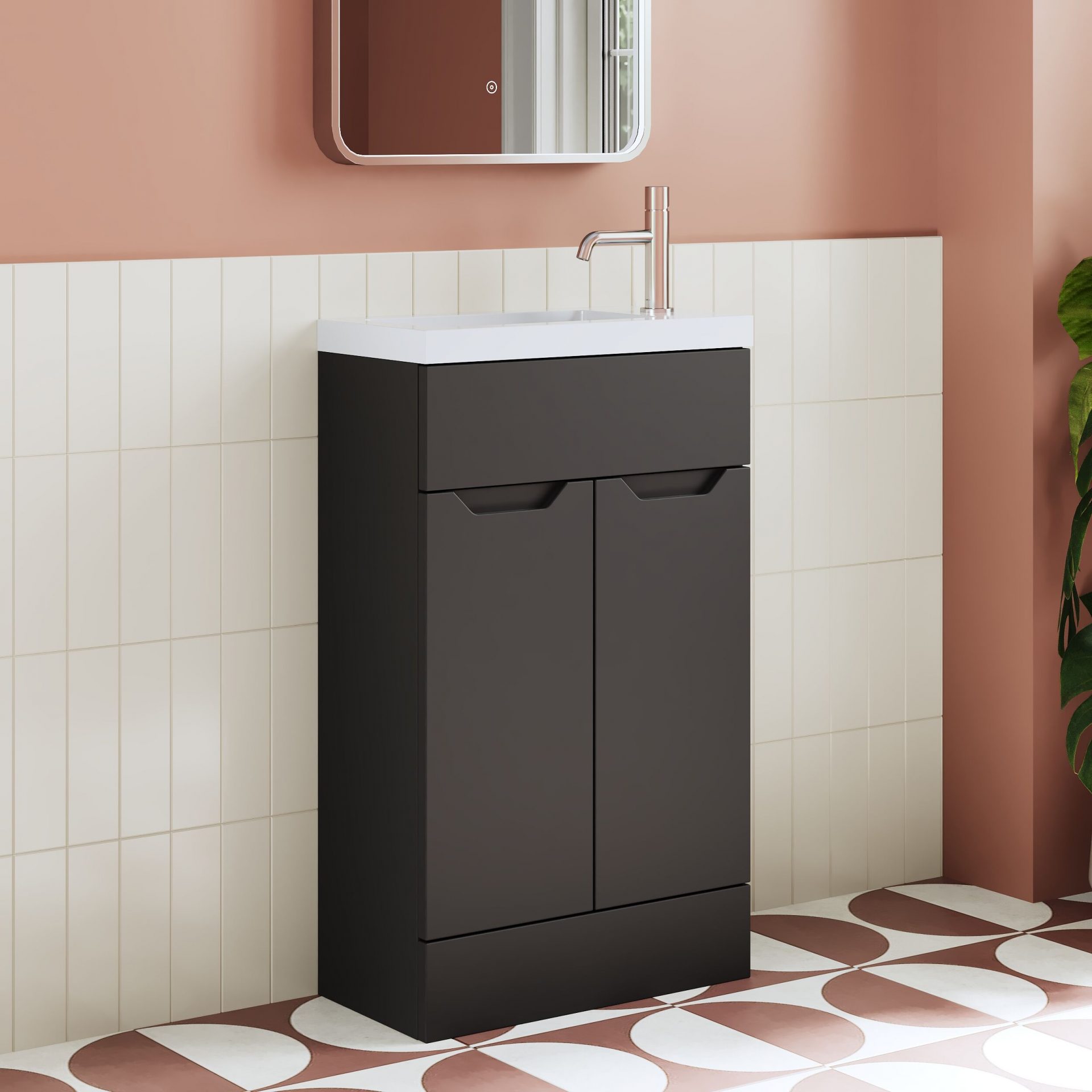 Nuie Lux Loave 500mm 2 Door Slim Floorstanding Unit – Soft Black
