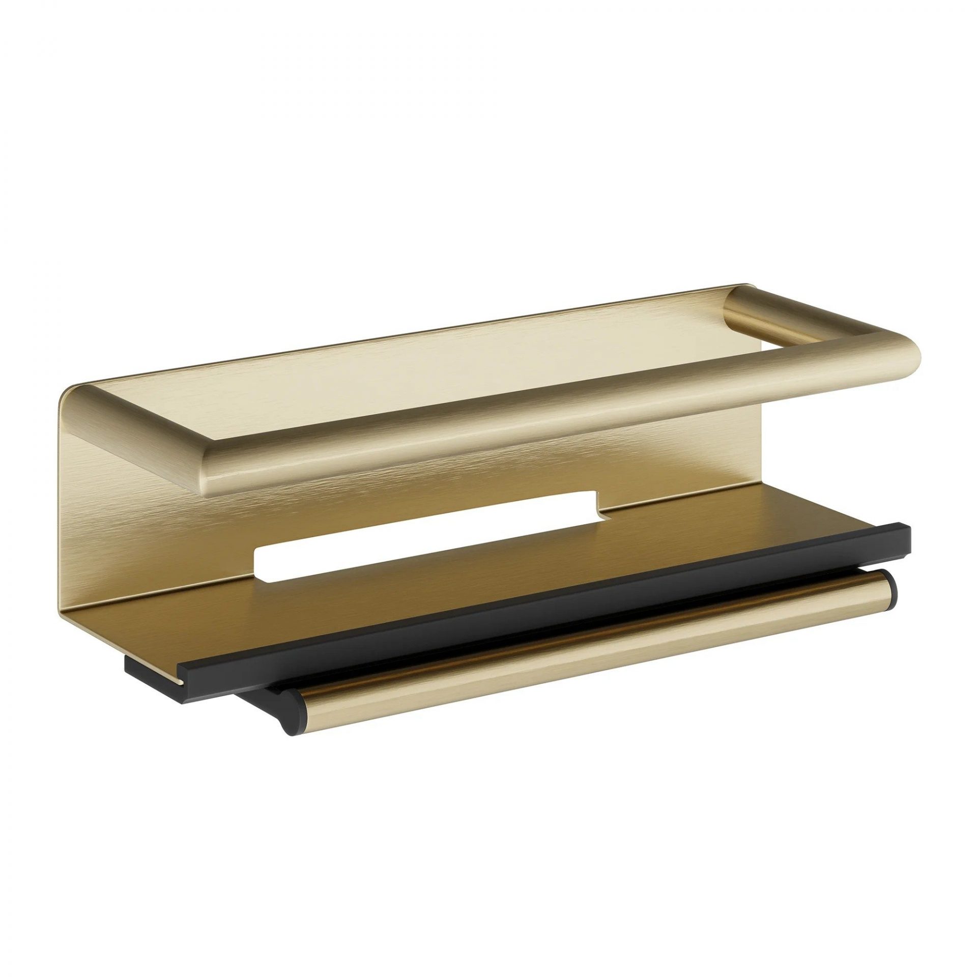 HiB Shower Shelf with Grab Bar and Squeegee Brushed Brass