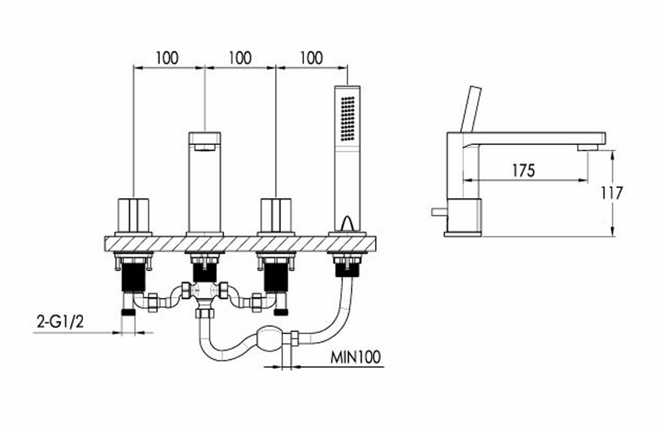 Jtp Hugo 4 Hole Bath Shower Mixer with Kit – Chrome