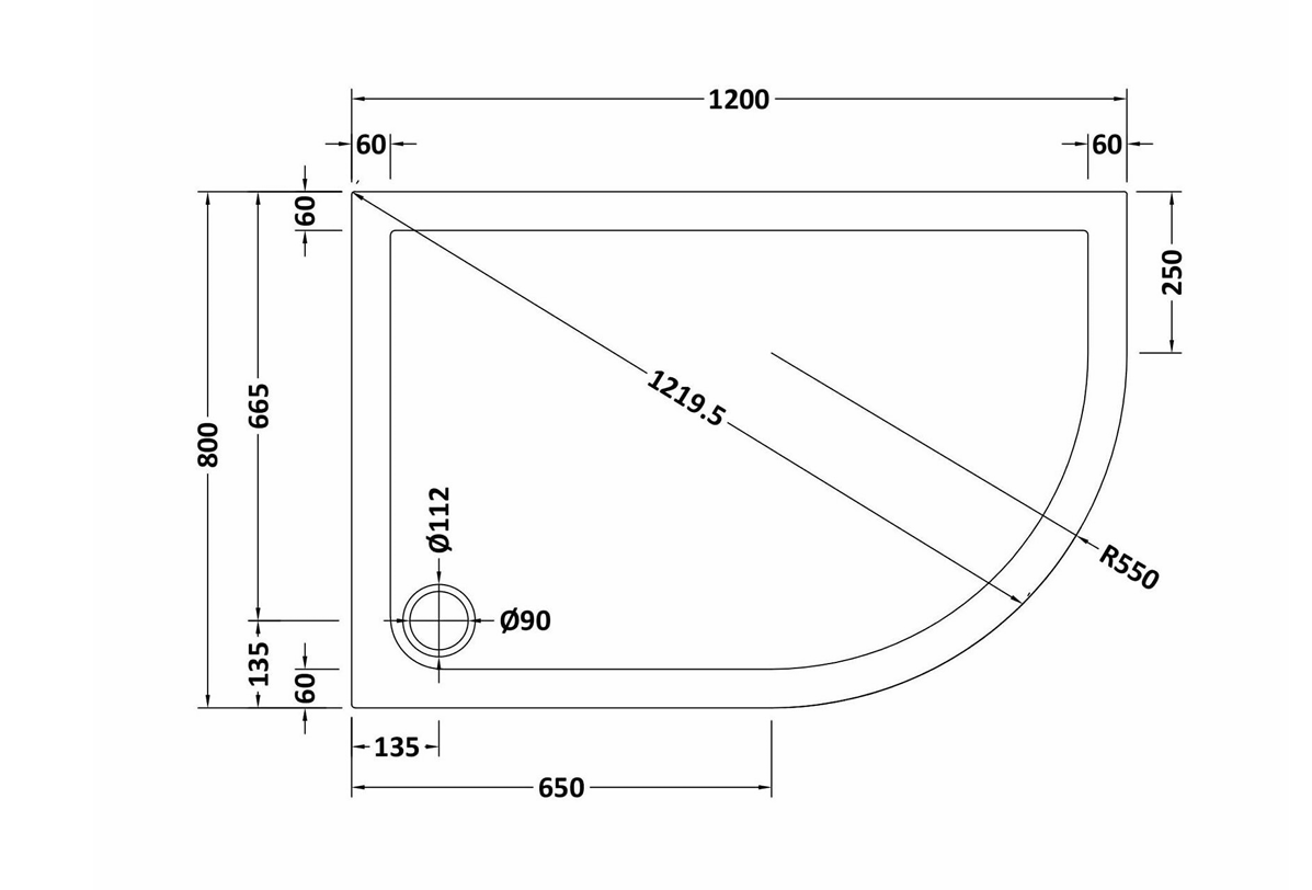 1200 x 800mm Matt Black Right Hand Offset Quadrant Shower Enclosure With White Tray