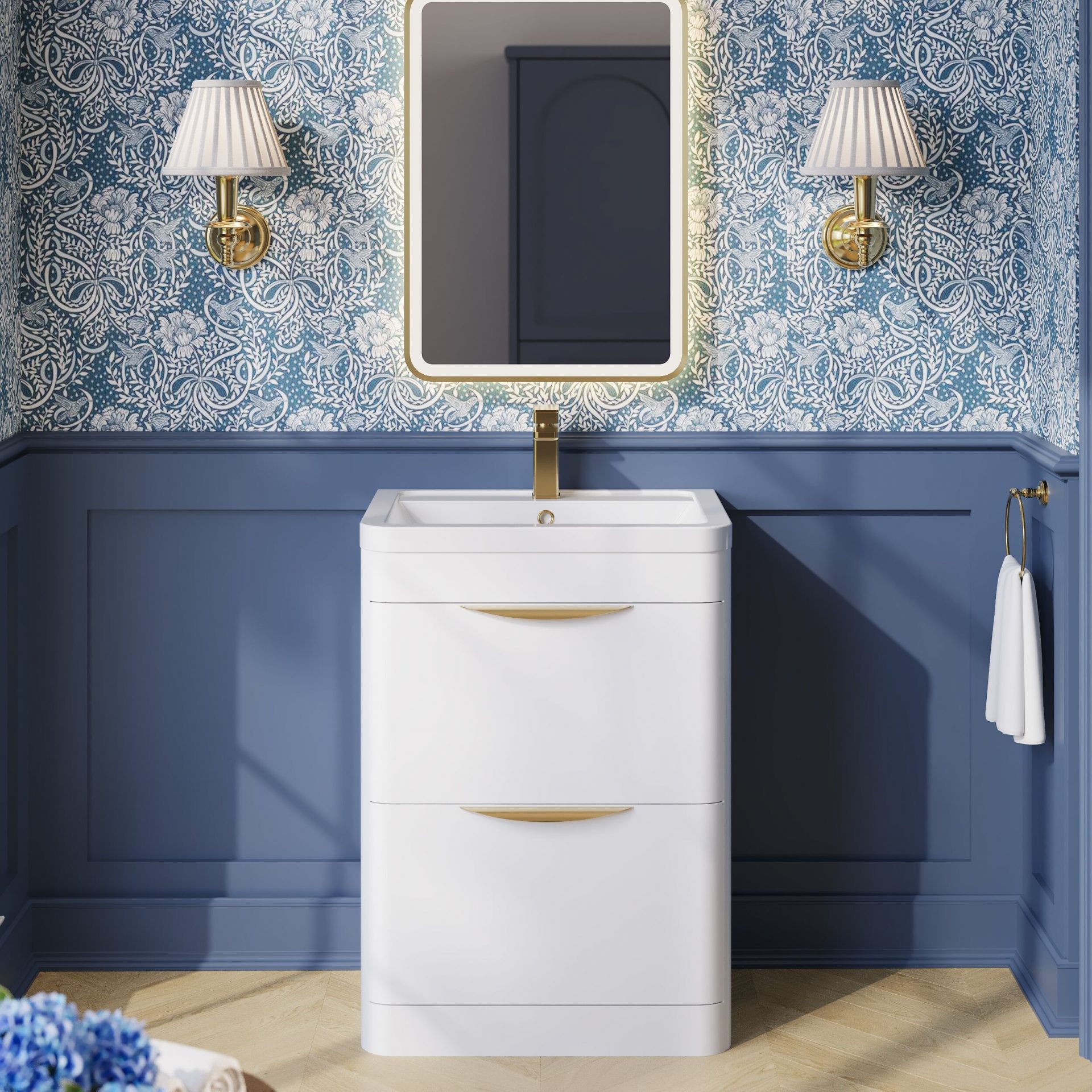 Nuie Parade 600mm 2 Drawer Floorstanding Vanity Unit & Ceramic Basin – Gloss White
