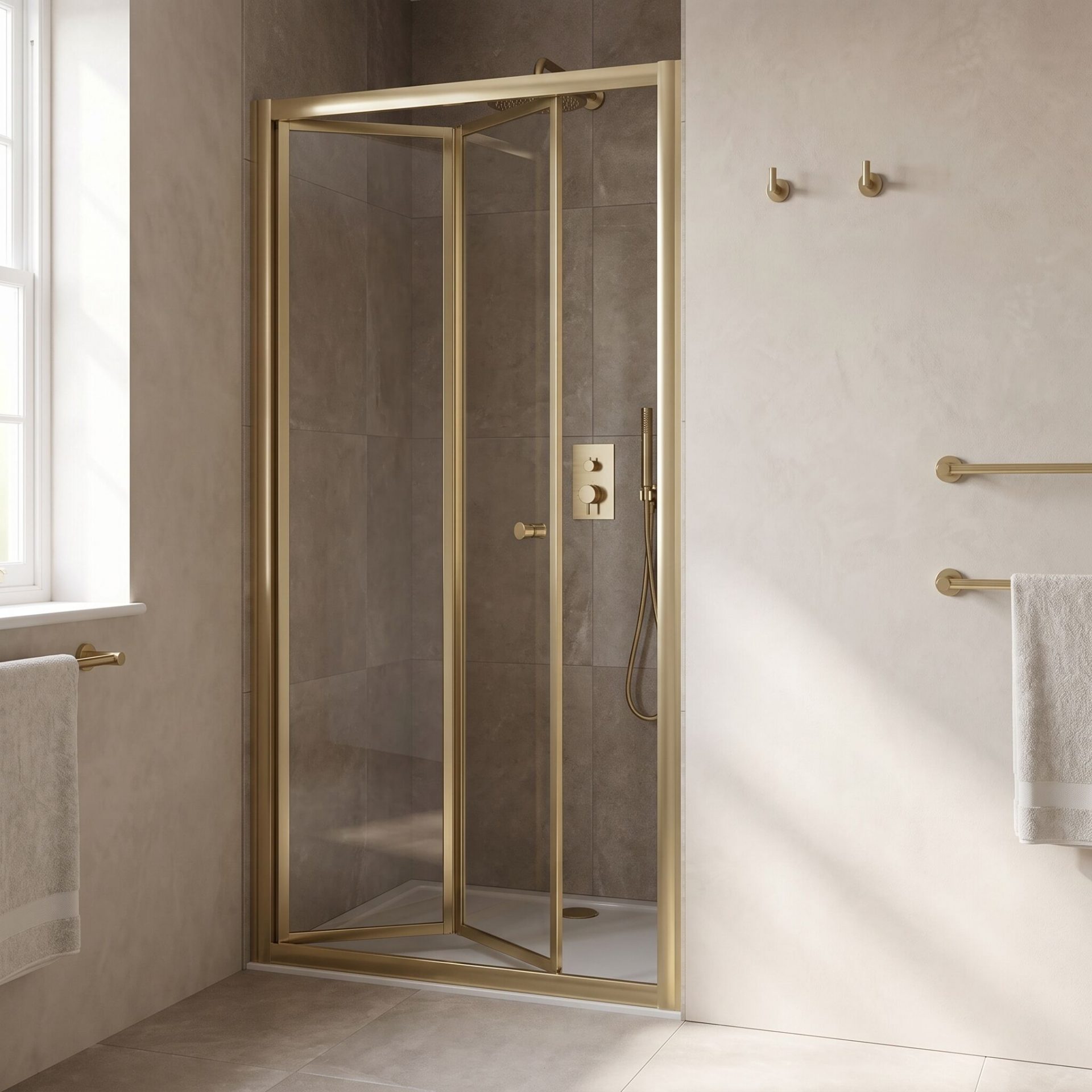 Nuie Rene 4mm Bifold Shower Enclosures – Brushed Brass