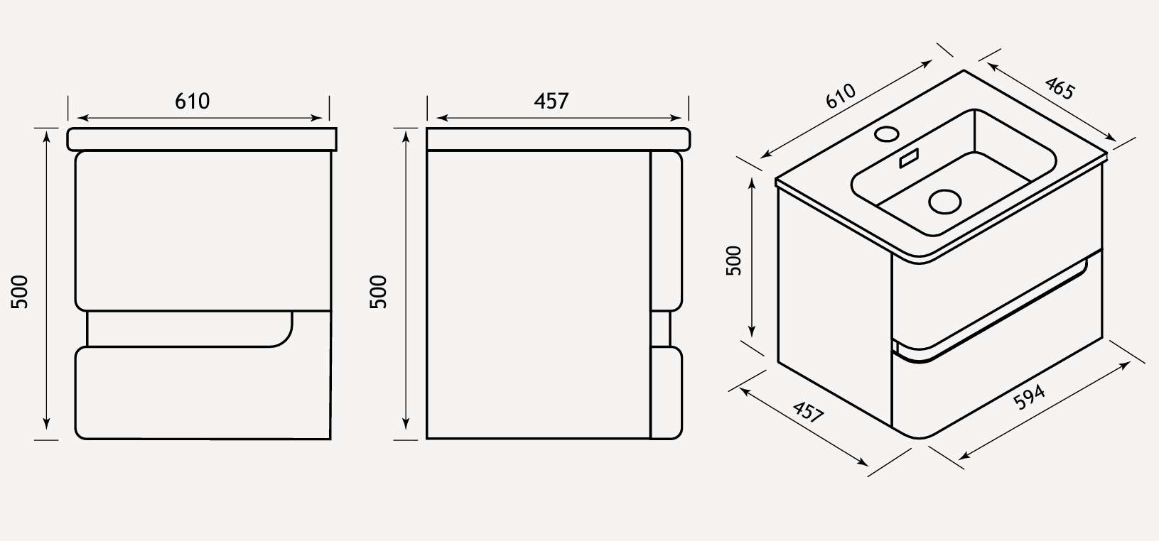 Eastbrook Arda 600mm 2 Drawer Wall Hung Unit & Basin, LH – Gloss White