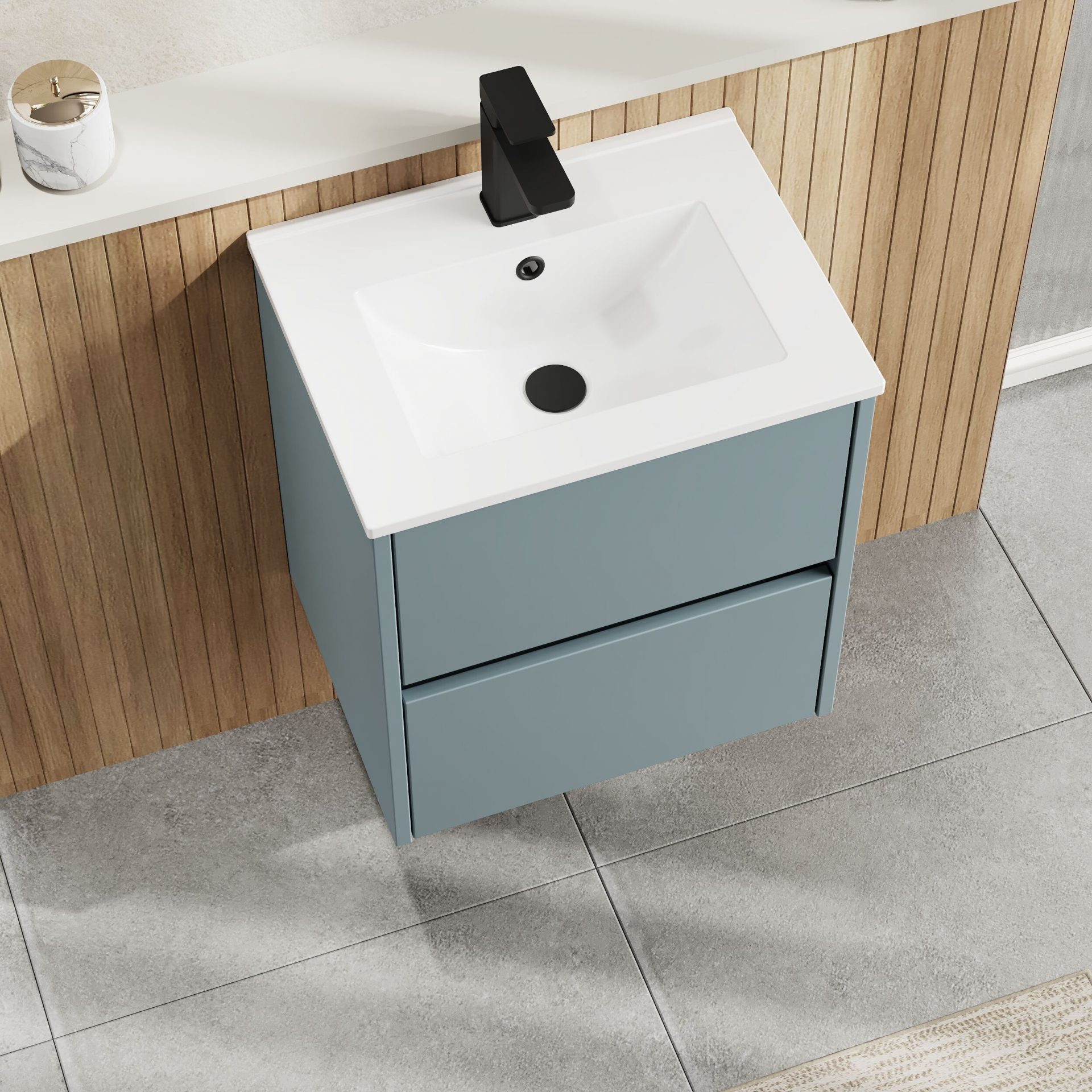 Nuie Havana 500mm 2 Drawer Wall Hung Unit & Minimalist Basin – Coastal Grey