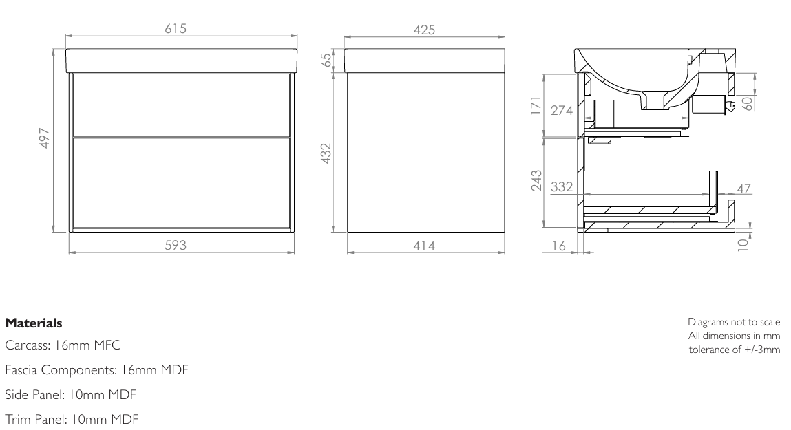 Roper Rhodes Faber 600mm 2 Drawer Wall Hung Unit & Basin – Matt White