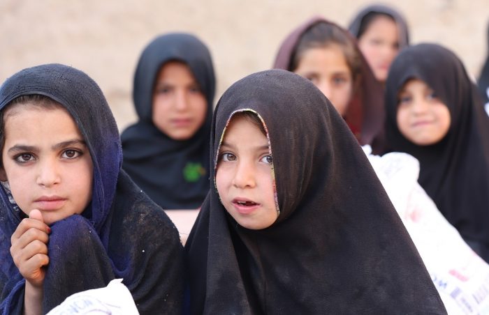 Schoolgirls in black chador