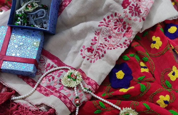 Hand-made items for sale made by the female beneficiary of livelihoods training workshop, Multan, Pakistan