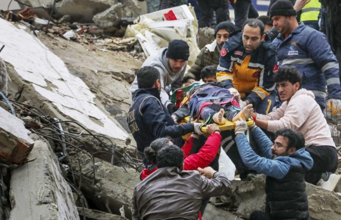 Turkey Earthquake efforts as rescuers find a survivor in the rubble of collapsed building in Adana, Turkey