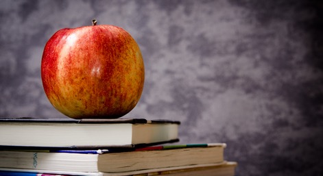 Apple standing on books