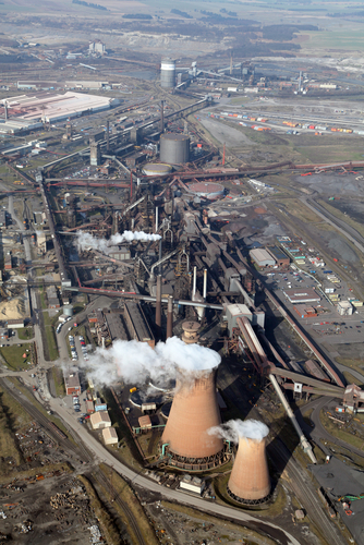 aerial view of a steel works at Scunthorpe, UK