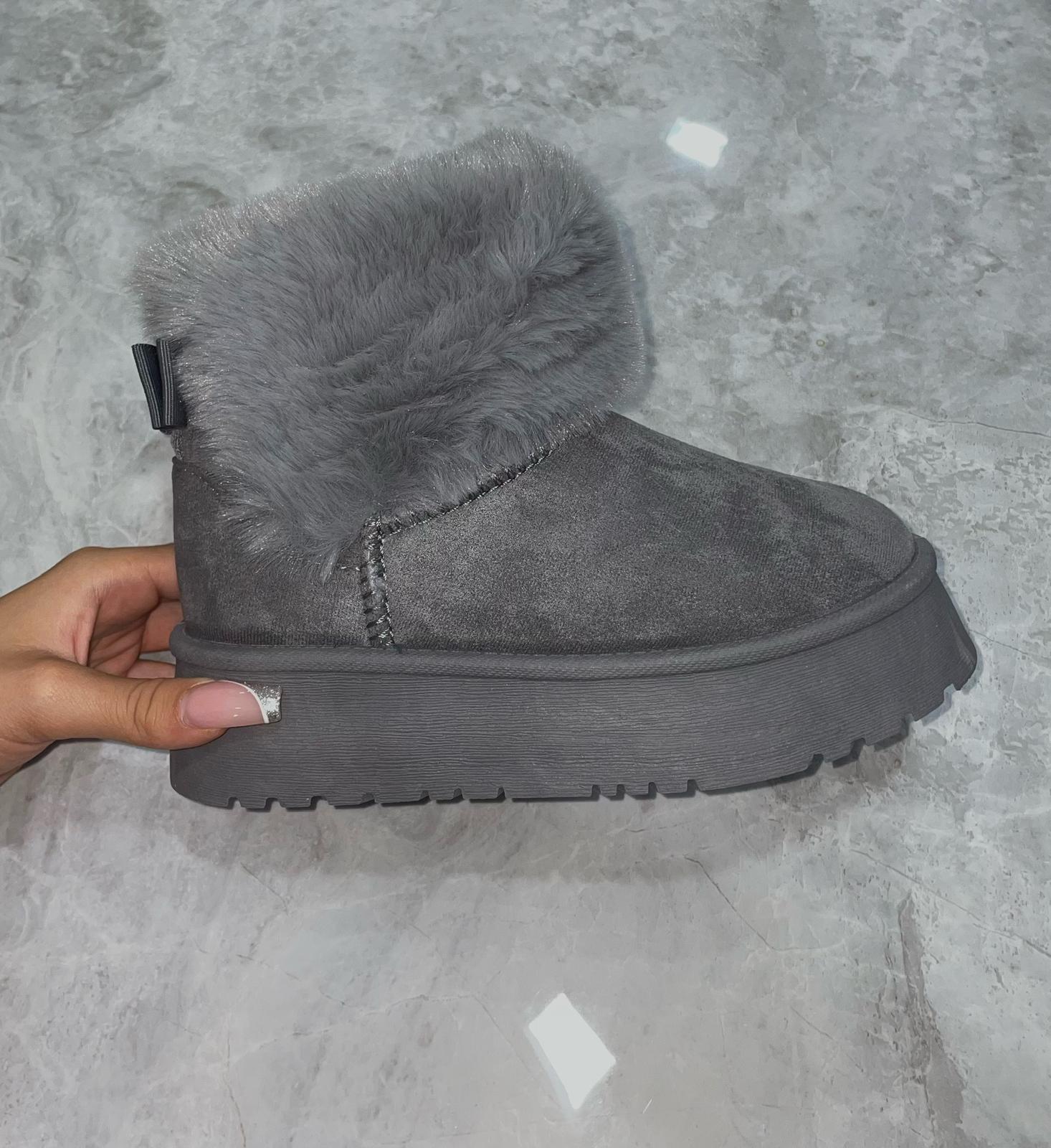 Jenna Faux Fur Ankle Boots Grey