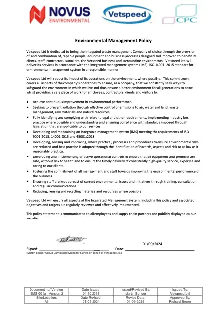 Environmental Management Policy Screenshot