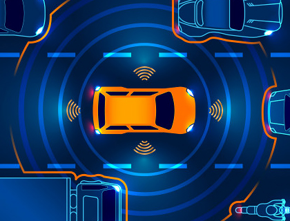 Ilustración Digital de un coche con conducción en red