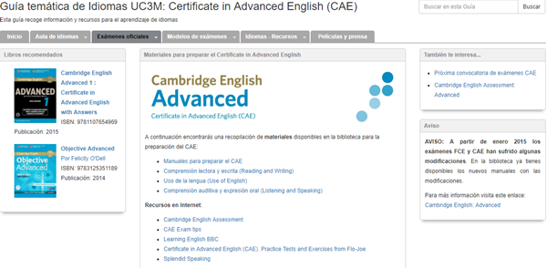 Cambridge English Advanced en la Guía temática de idiomas