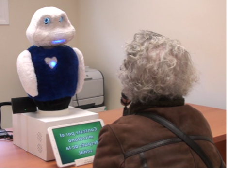 Elder woman interacting with a robot