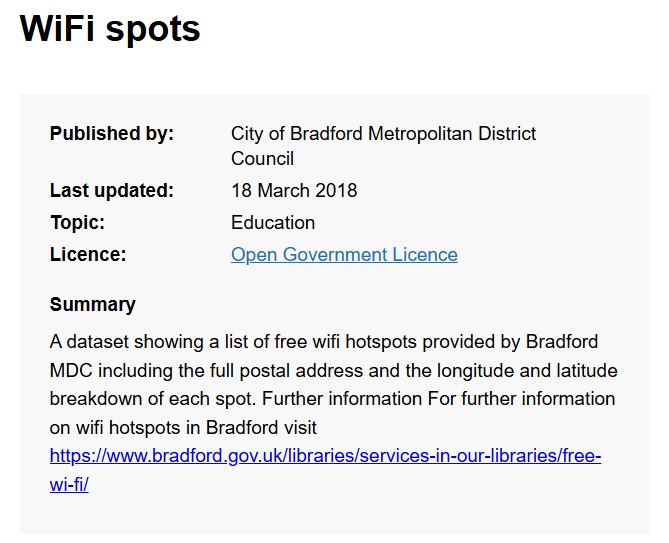 Example of dataset under Open Government Licence