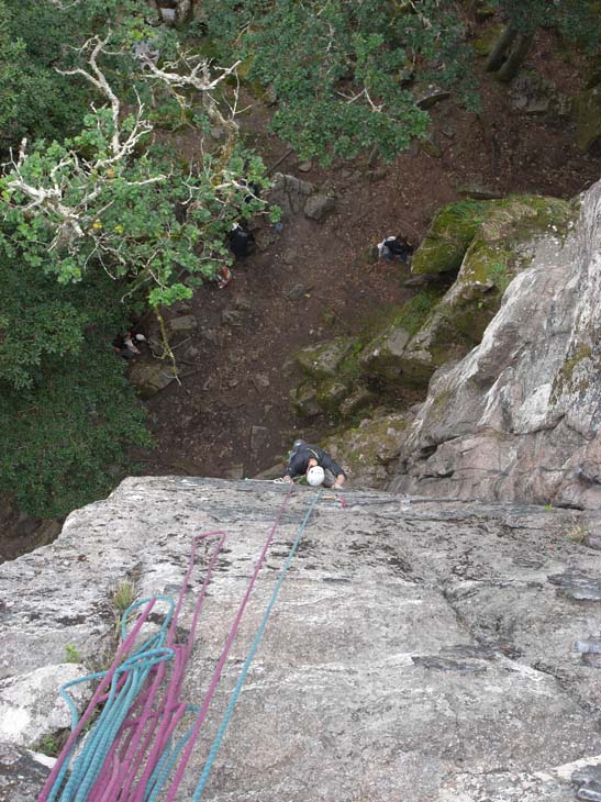 Scimitar E1 5b, 5a at the Dewerstone, Dartmoor.
