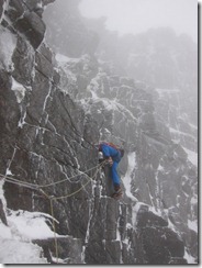 Plenty of Spindrift getting blown up, and down the crag.