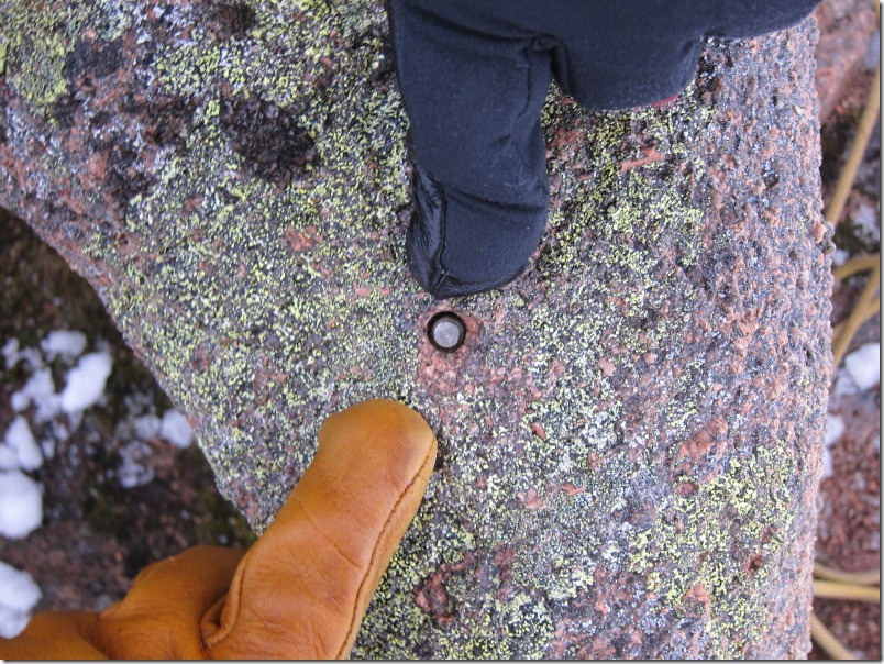 Old bolt stub at the top of the route Old bolt stub at the top of the route