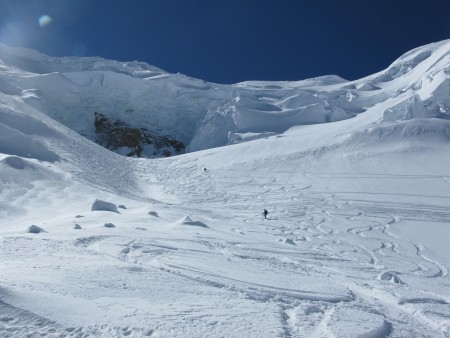 Skiing under the Seracs of the North Face